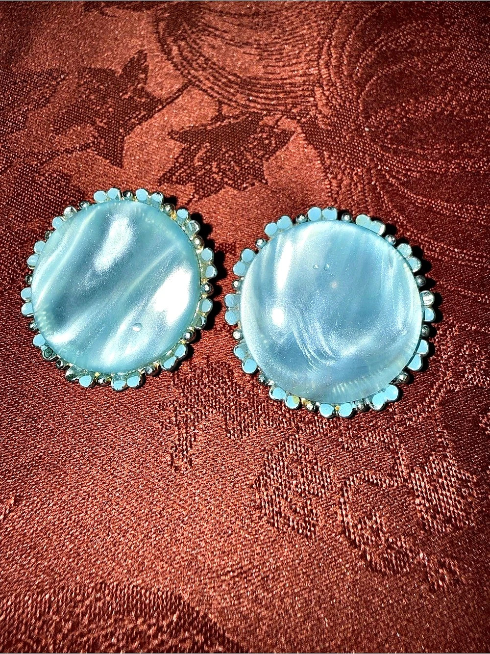 Vintage Aqua Translucent Clip On Statement Earrings